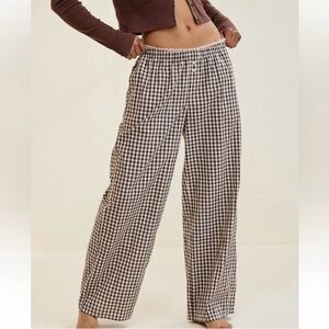 American Eagle Outfitters Brown and White Gingham Wide Leg Pants